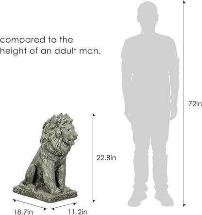 Lion Statue for Garden - Outdoor Sculpture Decoration - 22.8" H Concrete Seated Lion Statue for Home Décor Patio Yard