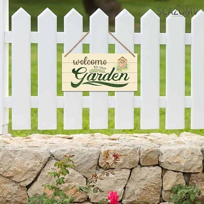 SCAZOMV Garden Sign Decor, Welcome To Our Garden, Funny Outdoor Decorative For Garden Backyard Patio Farmhouse, Potting Shed She Shed Personalized Wooden Hanging Plaque 5"X 10"