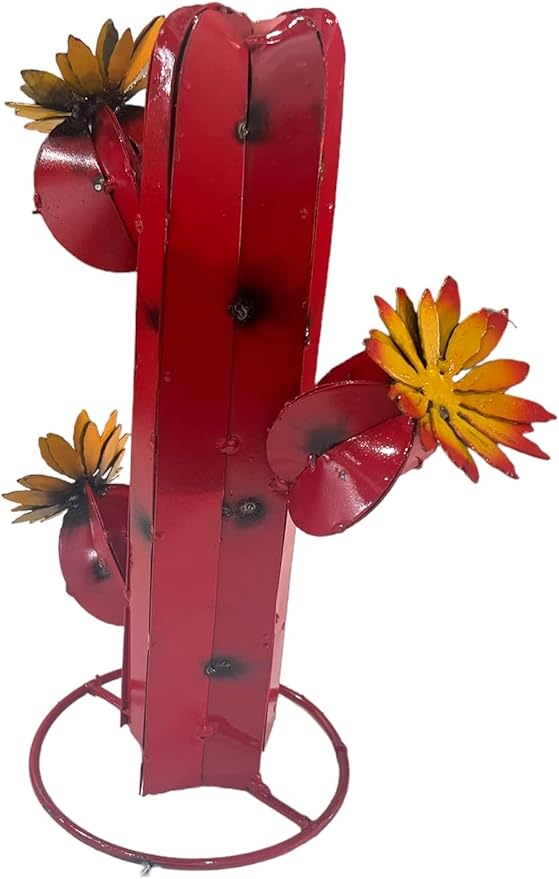 Mini Metal Saguaro - Garden Art (Red)
