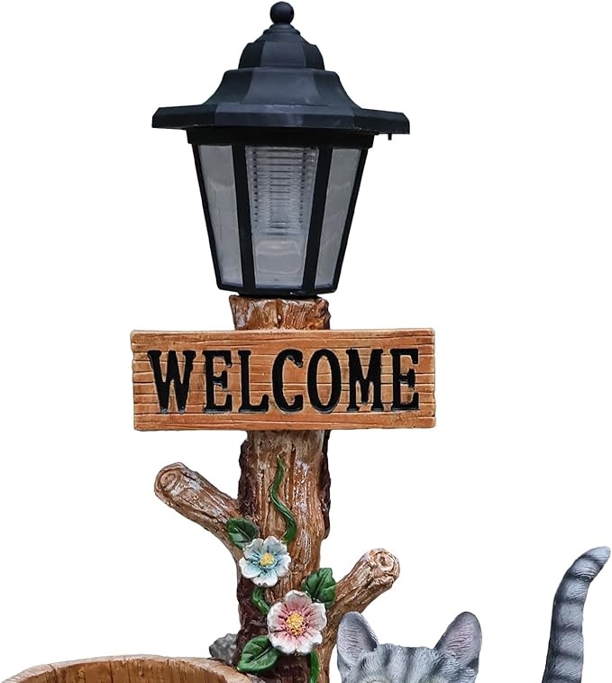 Solar Light Animal Outdoor Statue Planter with Welcome Sign, Resin Garden Sculpture Flower Pot for Patio Lawn Porch Yard Courtyard Decor, Weather-Resistant Decorative Figurine Accent (C)