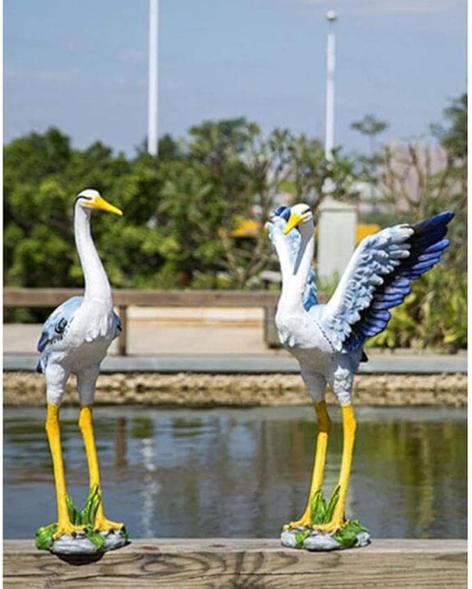 Sculpture Tabletop Statue Animal Crafts Ornaments Egret Statue Outdoor Courtyard Garden Decoration Sculpture Fiberglass Figurines 26x27x68cm (Color : A+b)