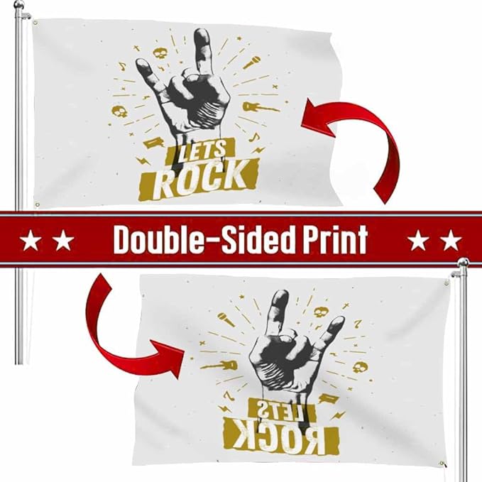 Swono Rock Gesture Flag 3x5 Ft Music Vintage Guitar Skull Note Word Flag Double Sided Double Stitched with Brass Grommets