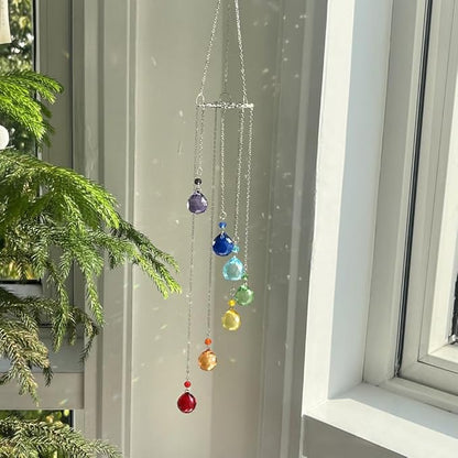 Rainbow Suncatcher Crystal Sun Catcher Colorful Prisms Wind Chime Garden Suncatchers for Windows Hanging Crystals Sun Catchers Wind Chimes for Outside Stained Glass Window Hanging Decor Windchimes