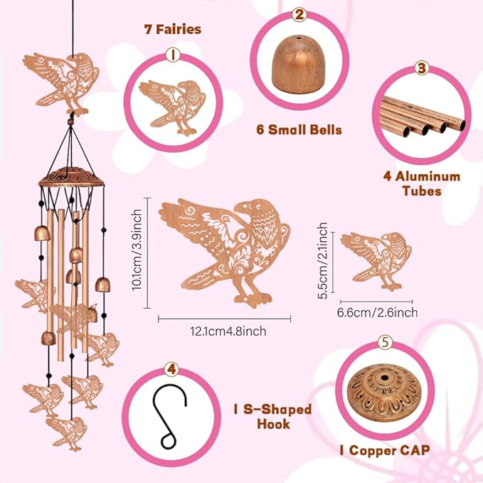 Wind Chimes for Outside, Crow Aluminum Tube Windchime Melodious Melodic for Porch Patio Garden Decor, Unique Metal Memorial Wind Chimes Housewarming Gifts for Friends and Family