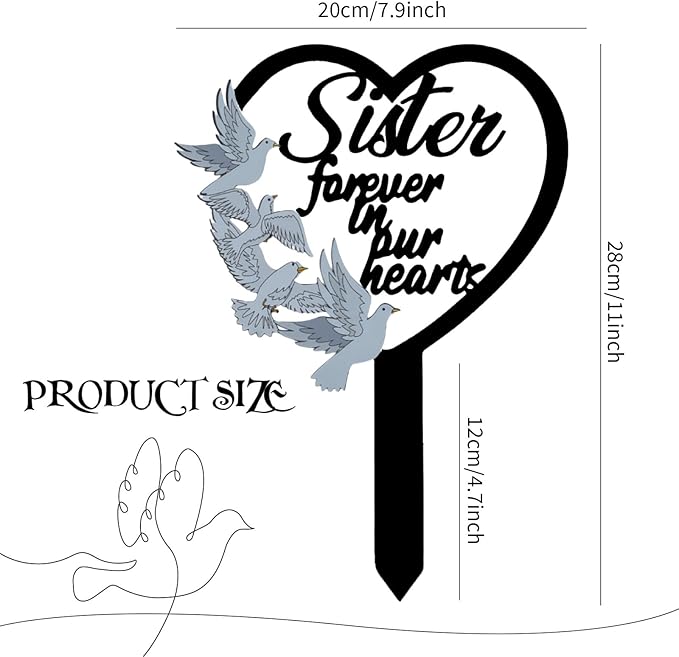 11 inch Metal Sister Memorial Stake Grave Decorations for Cemetery Gravesite Sympathy Markers Waterproof Memorial Gifts for Loss of Sister Tombstones Plaque Outdoors Lawn Yard Decor