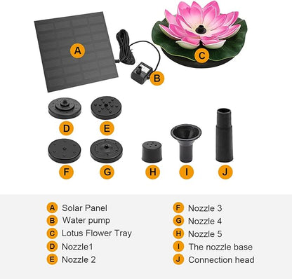 Solar Water Fountain for Bird Baths, Floating Solar Powered Water Fountain Pump for Birdbath, Garden, Pond, Pool, Outdoor Decor, Water Lily, Berry Pink