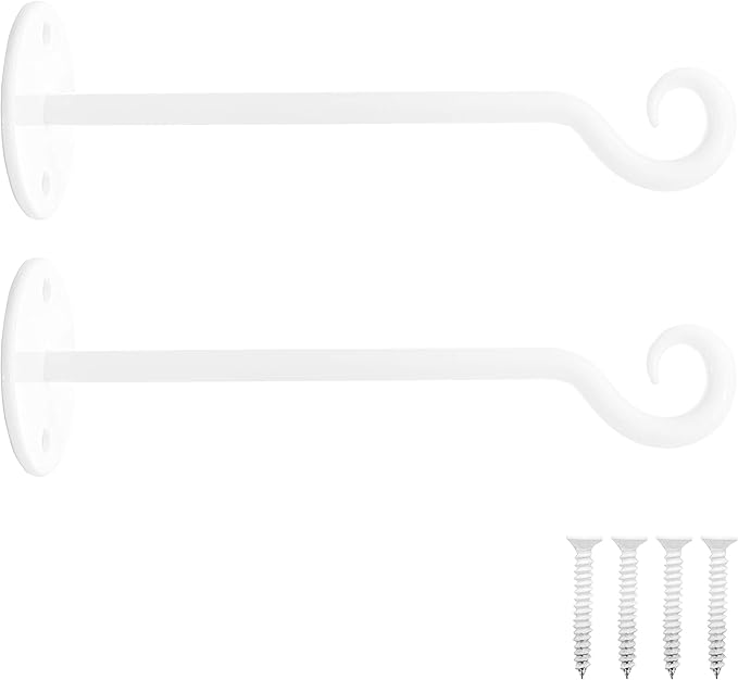 Monarch Abode Plant Hangers – Wall Mount Plant Hooks for Hanging Baskets, 7.5 Inch Metal White Fence Wall Plants Hanger for Outdoor Indoor, Flower Pot, Bird Feeder, Wind Chime Bracket, 2 Pack