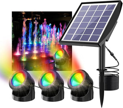 RGB Solar Pond Lights LED Underwater, 13 Lighting Modes Submersible Pond Lights, Smart Auto ON/Off Color Changing Landscape Spotlights with IP68 Waterproof for Outdoor Ponds Garden Patio Decor