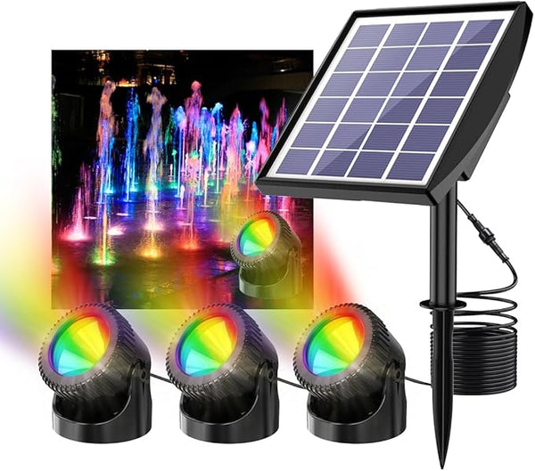 RGB Solar Pond Lights LED Underwater, 13 Lighting Modes Submersible Pond Lights, Smart Auto ON/Off Color Changing Landscape Spotlights with IP68 Waterproof for Outdoor Ponds Garden Patio Decor