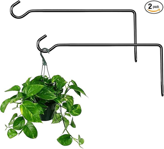 2 Pack Metal Plant Hanger for Wall, Decorative Plant Hooks for Hanging Plants, Indoor Outdoor Wall Plant Holder for Hanging Planters, Bird Feeders Home Decor (Black, 13.3 in-Straight Hook)