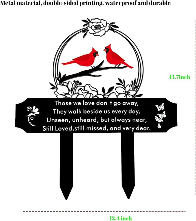 Cardinals Memorial Grave Markers for Cemetery Memorial Stakes Metal Grave Decorations for Loss of Mother Father Outdoors Yard Garden Sympathy Decor (Red Cardinal)