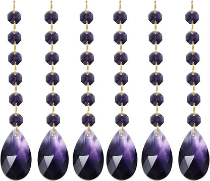 PATIKIL Teardrop Crystal Chandelier Pendants Beads, 6 Pack 160mm Length 38mm Chandelier Prisms Parts Ornaments Hanging Beads for DIY Arts Crafts Decoration, Dark Purple