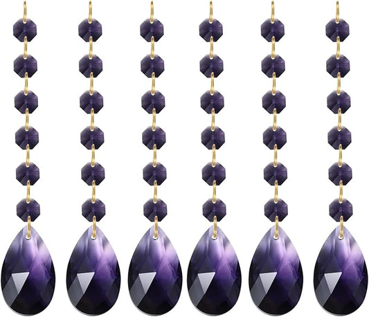 PATIKIL Teardrop Crystal Chandelier Pendants Beads, 6 Pack 160mm Length 38mm Chandelier Prisms Parts Ornaments Hanging Beads for DIY Arts Crafts Decoration, Dark Purple