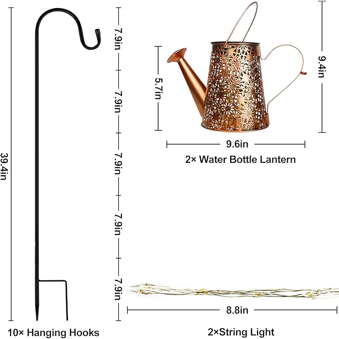 Forlivese 2PCS Solar Watering Can with Lights,Outdoor Decorations with Hanging Solar Garden Lights with Bracket Waterproof Watering Can Landscape Light for Patio Gardening Pathway 36LED