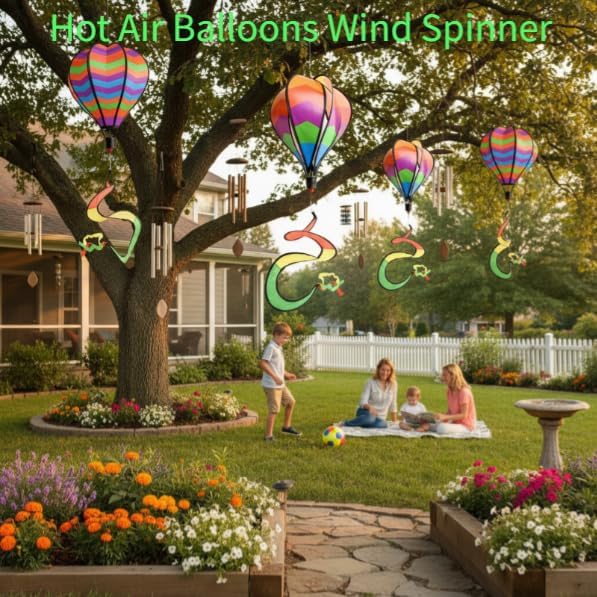 2 Pcs for Rainbow Hot Air Balloons Wind Spinner, Colorful Windsock Tail Hanging Decoration 3D Rotating Garden Windmills Hanging Geometric Twisters for Outdoor Yard Patio Porch Balcony Decoration
