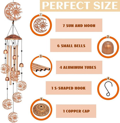 Sun and Moon Wind Chimes for Outside Garden Wind Chime Wind Bells Outdoor Memorial Gifts Sympathy Gifts for Women Men Metal Windchimes for Outdoors, Indoors, Patio, Garden, Yard, Home Decor