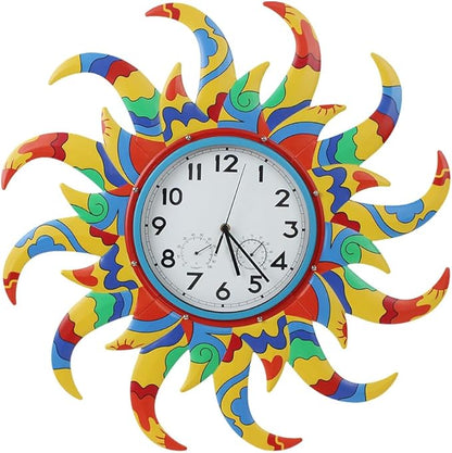 24 Inch Outdoor Clock Silent Non-Ticking, Outdoor Wall Clock with Thermometer & Humidity, Sun Outside Clock Decor for Patio, Living Room, Home Decor