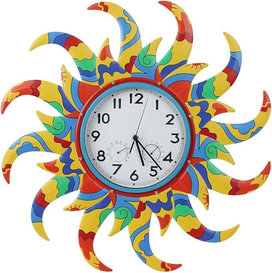24 Inch Outdoor Clock Silent Non-Ticking, Outdoor Wall Clock with Thermometer & Humidity, Sun Outside Clock Decor for Patio, Living Room, Home Decor