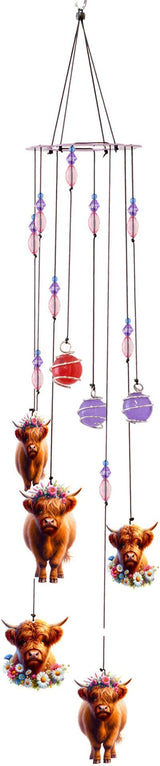 Spoontiques Highland Cow Wind Chime - Outdoor Garden Décor - Decorative Chimes for Yard, Garden, Backyard and Patio Decoration