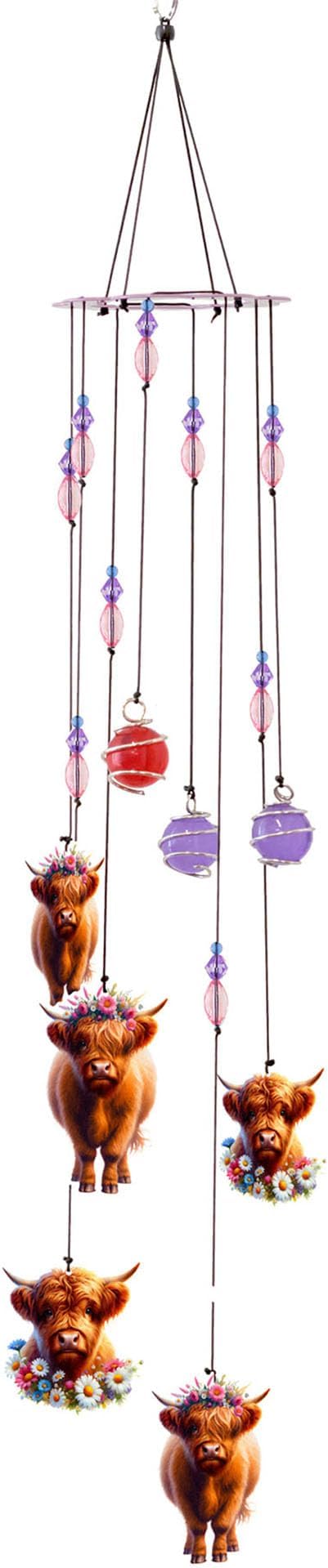 Spoontiques Highland Cow Wind Chime - Outdoor Garden Décor - Decorative Chimes for Yard, Garden, Backyard and Patio Decoration