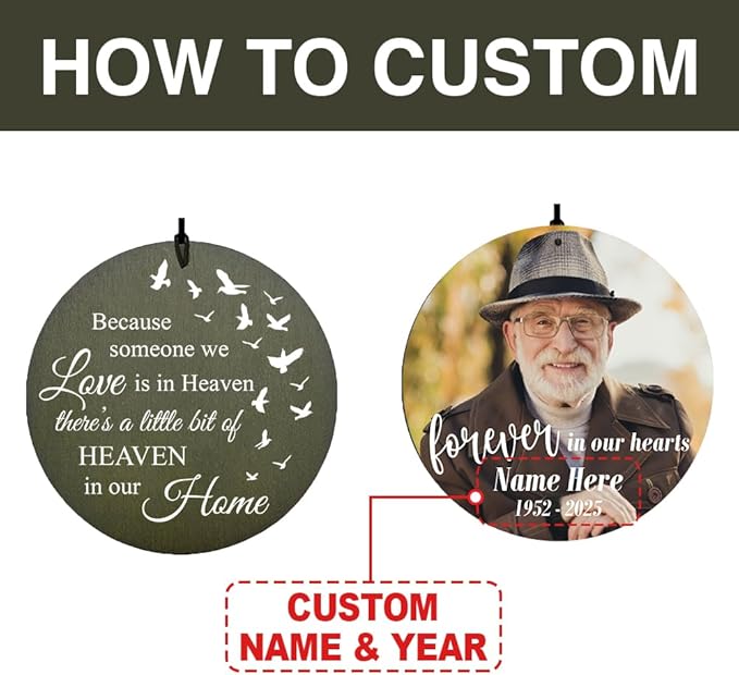 Personalized Memorial Wind Chimes, 36inch Custom Name Sympathy Wind Chime, in Loving Memory for Loss of Loved Dad/Mom, Condolences Gifts, Forever in Heart (Produced in USA)