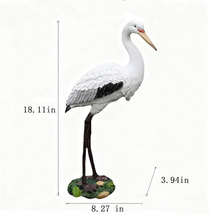Garden Elegance White Crane Garden Statue, 18.11-Inch Resin Bird Sculpture, Long-Legged Decorative Ornament for Outdoor Pond, Yard and Lawn