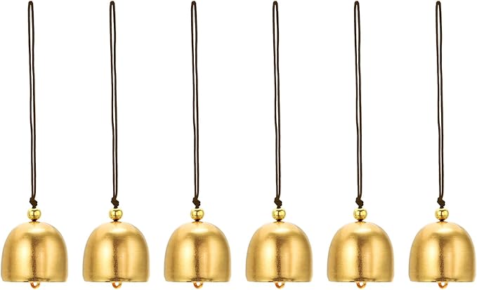 PATIKIL 6 Pcs Wind Chime, Hanging Bells Temple Bells Retro Outdoor Hanging Metal Chinese Wind Chime Round for Outside Garden Camping, Gold Brown
