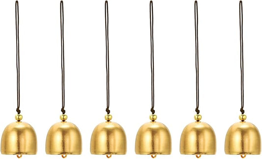 PATIKIL 6 Pcs Wind Chime, Hanging Bells Temple Bells Retro Outdoor Hanging Metal Chinese Wind Chime Round for Outside Garden Camping, Gold Brown