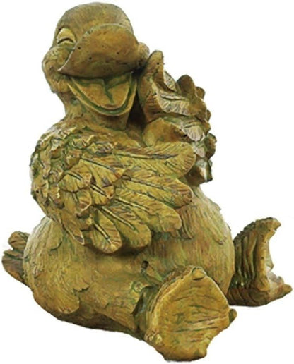 Slip The Duck Stone Garden Statue 11in Tall Brushed Moss Cypress Color