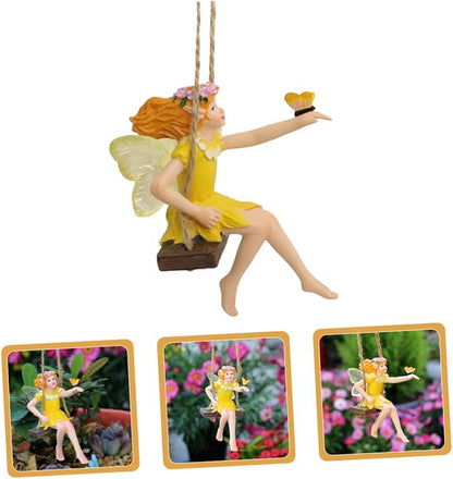 Garneck Hanging Flower Fairy Resin Statue Outdoor Swing Decor for Garden Trees Durable Garden Ornament for Home and Patio Decoration
