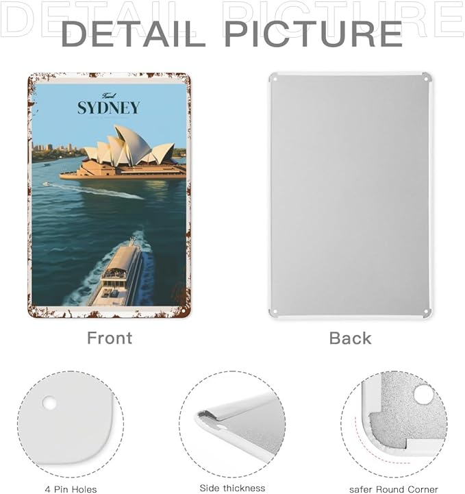 patio wall decor Travel Sydney 10 metal signs vintage Metal Vintage Retro Tin Sign: Decorative Wall Art for Bathroom,Yard,Wedding,Street,Garage,and More 8X12inch