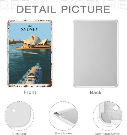 patio wall decor Travel Sydney 10 metal signs vintage Metal Vintage Retro Tin Sign: Decorative Wall Art for Bathroom,Yard,Wedding,Street,Garage,and More 8X12inch