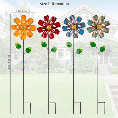 Stargarden 4Pcs Outdoor Wind Spinners, Small Metal Pinwheels for Yard, Decorative Garden Stakes for Patio,Lawn, Outdoor