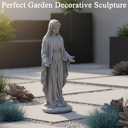 15 inch Virgin Mary Statue, Angel Statue for Garden, Religious Garden Statue Outdoor, Blessed Mother Sculpture, Mother Mary Statue for Patio Home Yard Decor, Gray