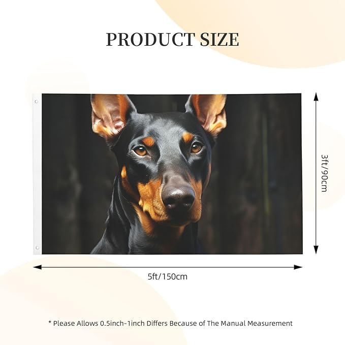 doberman Flag 3x5 Ft Outdoor Heavy Duty Double Sided Garden Flag Vivid Color and Fade proof - Yard Flags for Outside Holiday Banner with Grommets, Wall Art Hanging Poster