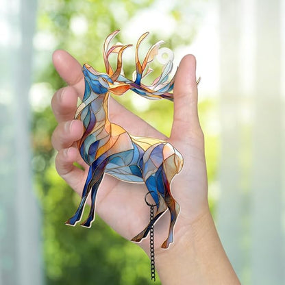 Stained Glass Deer Christmas Ornament 2025 – Reindeer Tree Decoration, Acrylic Suncatcher Window Hanging, Holiday Home Décor & Gift for Wildlife Lovers(Sun-06)