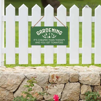 Garden Sign Decor, Gardening It'S Cheaper Than Therapy And You Get Tomatoes, Funny Outdoor Decorative For Garden Backyard Patio Farmhouse, Potting Shed Personalized Wooden Hanging Plaque 5"X 10"