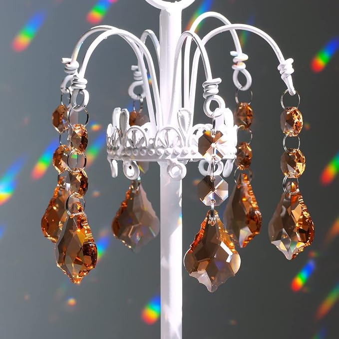 20pcs Crystal Maple Leaf Chandelier Prism Replacement Pendant Connected Glass Octagon Beads Chain for Chandelier Christmas Decoration 38mm (Rose)