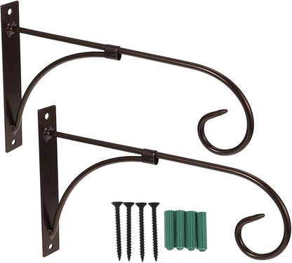 FRCOLOR Iron Wall Hanging Hook Plant Bracket for Outdoor Garden 2pcs Set, Black Decorative Flowerpot and Lantern Hangers for Patio and Indoor Use