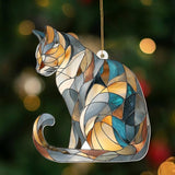 Stained Glass Cat Ornament – 2025 Christmas Tree Decoration, Handmade Animal Suncatcher for Window, for Cat Lovers & Unique Home Décor (Sun-03)