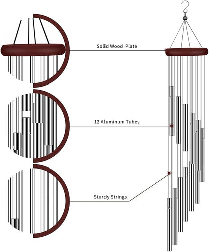 4 Pack Wind Chimes for Outside, Sympathy Wind Chimes Outdoor Clearance with 12 Aluminum Alloy Tubes and Hook, Memorial Windchime Gift Decoration for Home, Patio, Garden, Outdoor