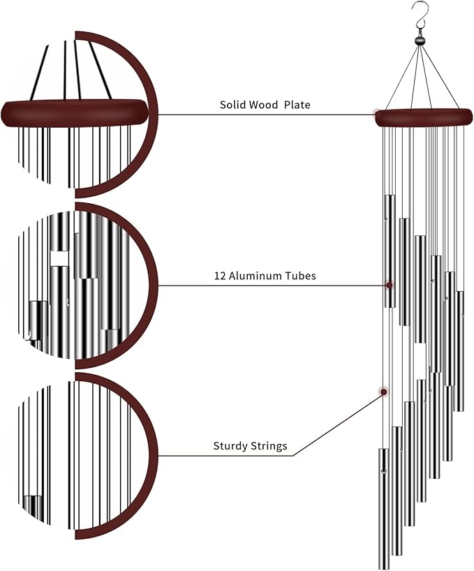 2 Pack Wind Chimes for Outside, Sympathy Wind Chimes Outdoor Clearance with 12 Aluminum Alloy Tubes and Hook, Memorial Wind Chime Gift Decoration for Home, Patio, Garden, Outdoor