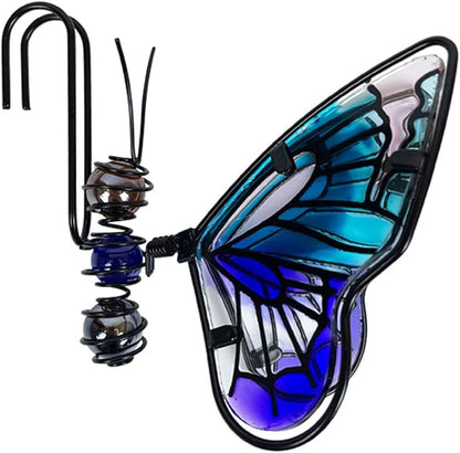 Metal Butterfly Flower Pot Huggers Dreamy Butterflies Planter Hanging Figurines with Color Beads Fill the Body 3.5 Inch Iron Insect Garden Art Sculptures Statues Hanger Ornaments for Yard Fence (E)