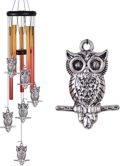 Owl Wind Chimes Outdoor/Indoor Decor - Pure Hand-Made Owl Wind-Bells, Mobile Romantic Windcatcher 28" Owl Wind Chime for Home, Xmas, Gift For Mother, Balcony, Patio, Garden Decoration(6 Owls, 5 Tubes)