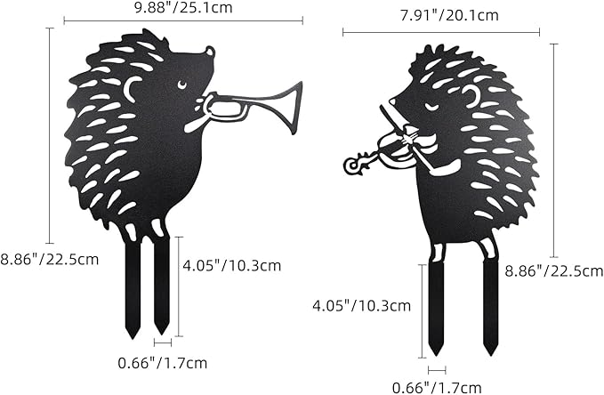 2 PCS Hedgehog Silhouette Yard Art Garden Decorative Stake Hollow Out Animals Silhouette Statue Decor, Black Hedgehog Statue Sets for Pathway, Floor, Garden, Lawn, Outdoor Decoration