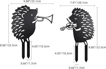 2 PCS Hedgehog Silhouette Yard Art Garden Decorative Stake Hollow Out Animals Silhouette Statue Decor, Black Hedgehog Statue Sets for Pathway, Floor, Garden, Lawn, Outdoor Decoration