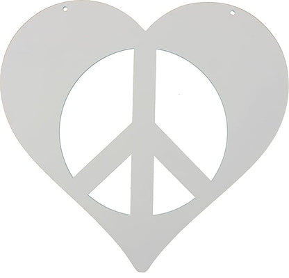 Peace and Heart Staked Signs or Wall Art Rustic or Powder Coated Finishes (Medium Peace Heart Hanger 12", White)