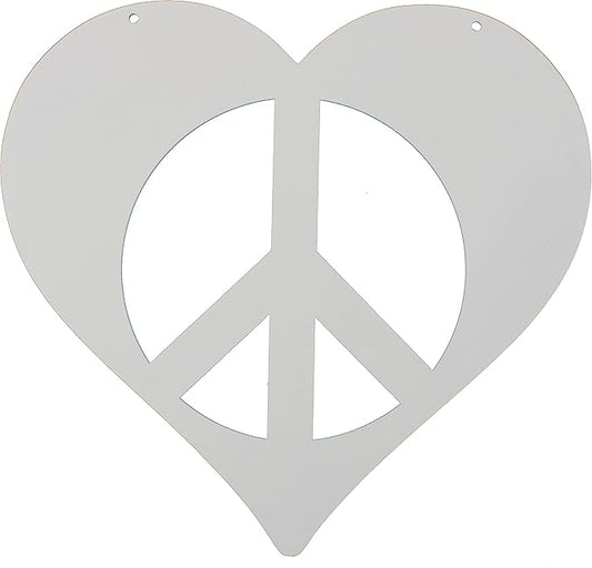 Peace and Heart Staked Signs or Wall Art Rustic or Powder Coated Finishes (Medium Peace Heart Hanger 12", White)