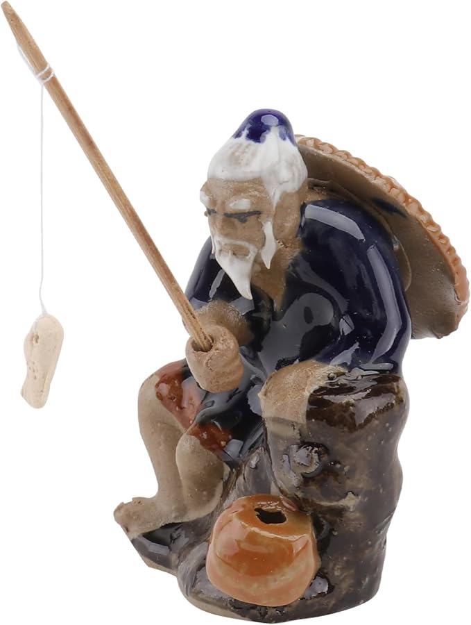 Ceramic Fisherman Ornament for Fish Tank and Garden Bonsai Water-Absorbing Decorative Statue 2.75X1.96X1.37 Inch Indoor Outdoor Table Patio D Cor