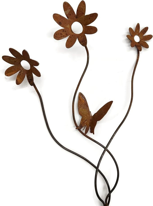 Metal Rustic and Colorful Flower Stakes Ranging from 9.5 to 36 Inches Tall (Cluster Flower Stake 35" Tall, Naturally Rusted)